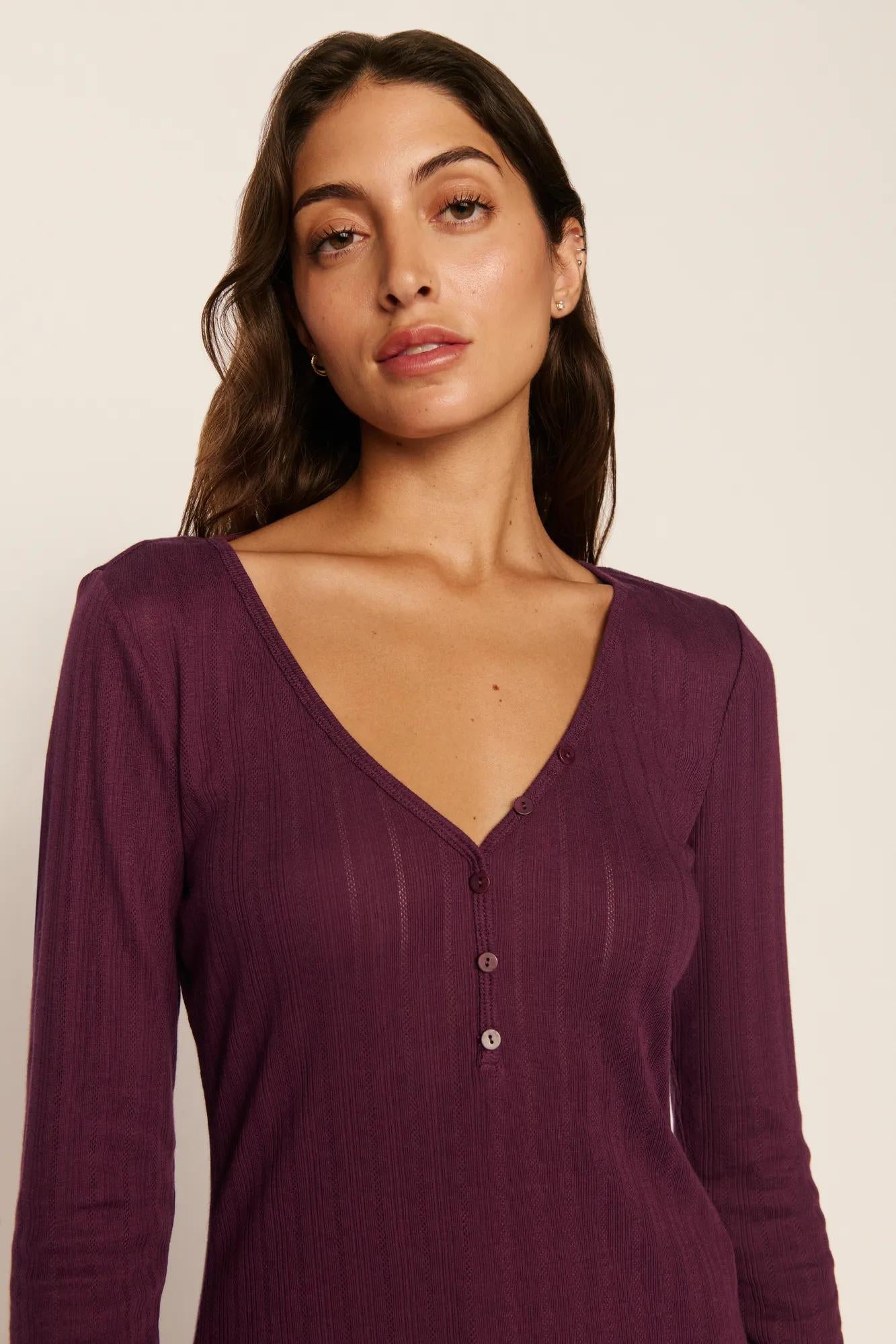 Pointelle V Neck Henley