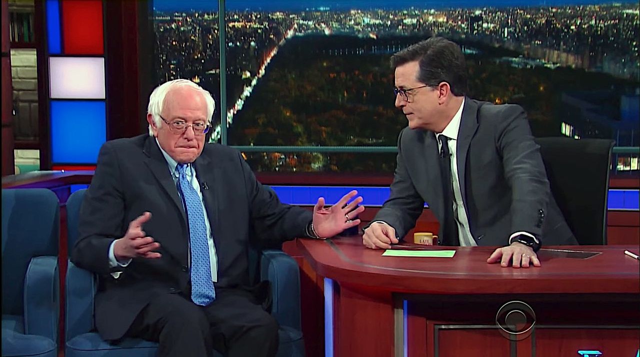 Bernie Sanders talks to Stephen Colbert about the election