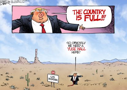 Political Cartoon U.S. Trump president U.S. border control 2020 presidential election Mexico