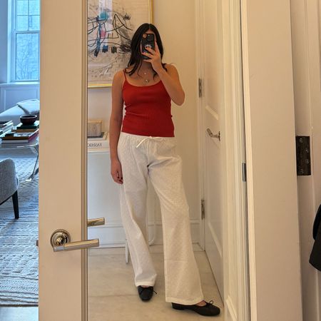 @nicoleakhtarzad in Djerf Ave. white drawstring eyelet pants