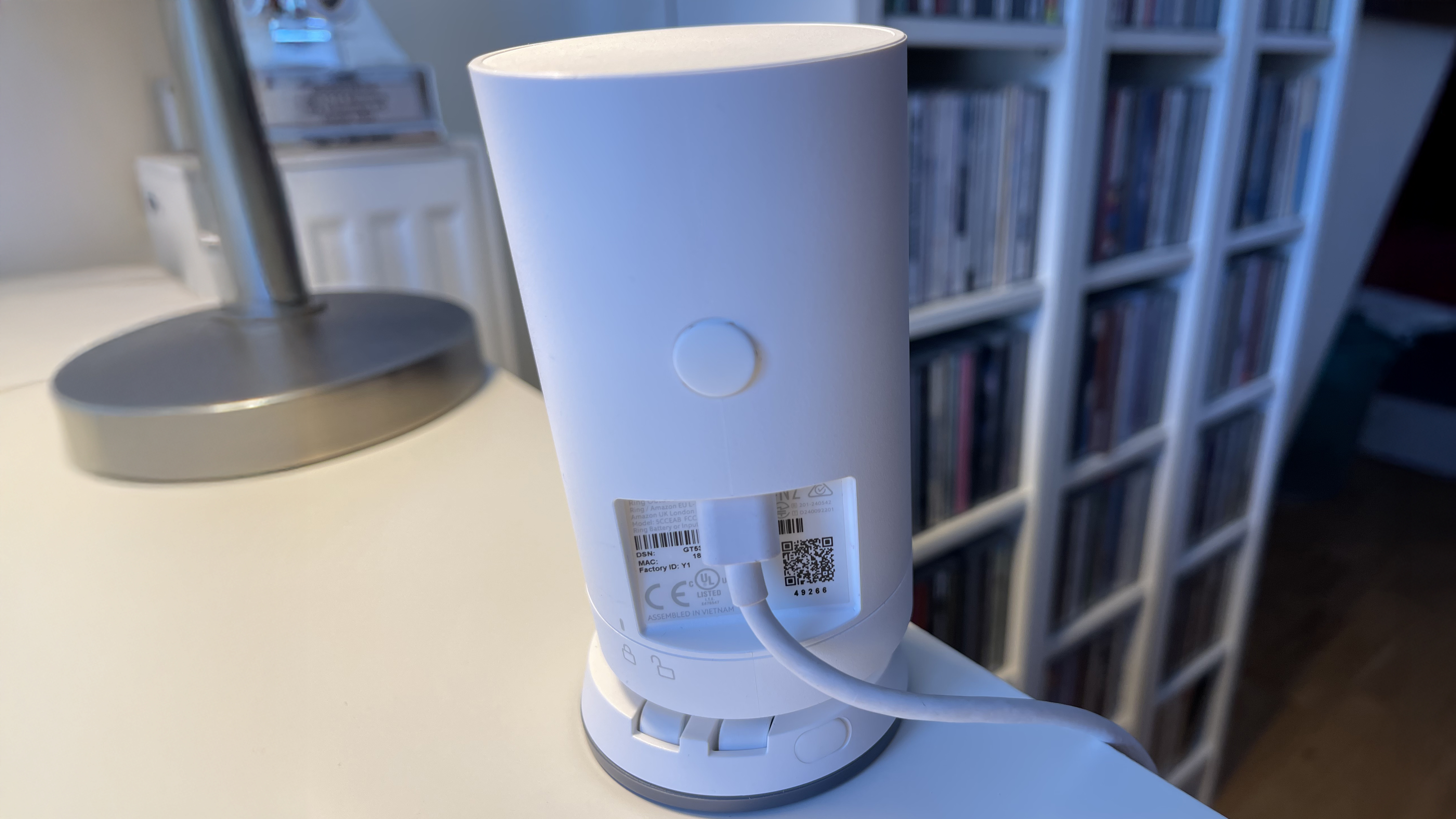 Rear of Ring Outdoor Camera Plus showing charging cable