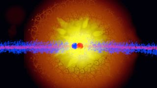 an illustration of two atoms fusing together