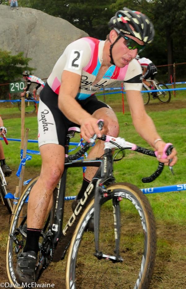 Jeremy Powers (Rapha-Focus) leading the race on the lower field