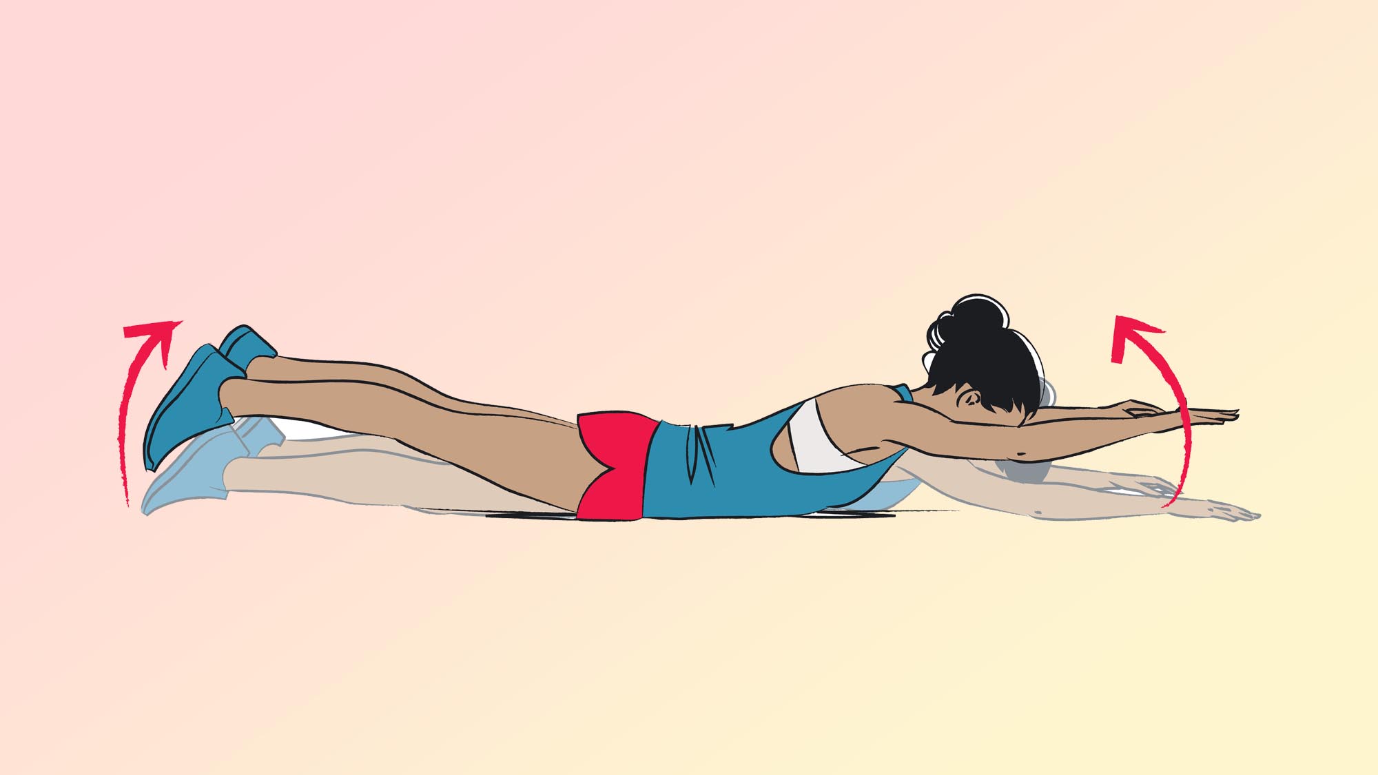 Illustration of a woman doing a Superman exercise
