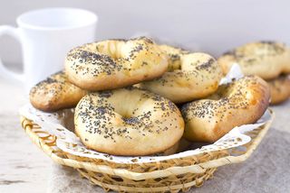 A basket of poppy seed bagels