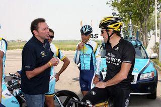 Astana manager Johan Bruyneel talks to the troops before the Giro d'Italia... Will there be a similar scenario come July?