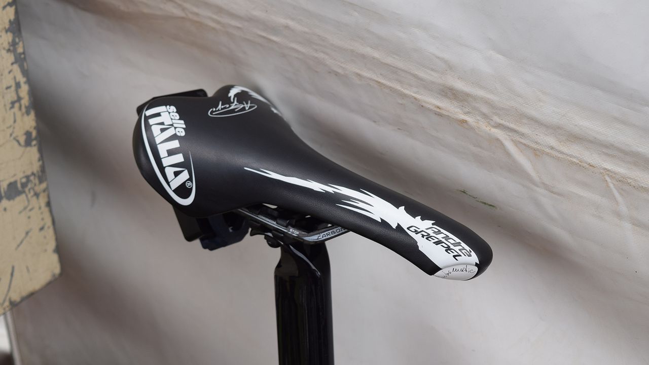 Greipel pairs his custom frame with a custom saddle