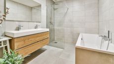 Small bathroom with gray walls