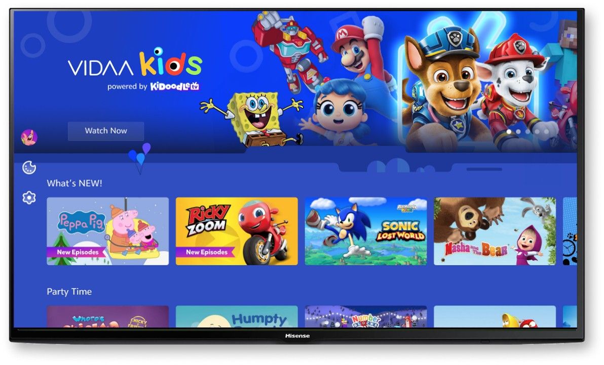 PAW Patrol र Spongebob Squarepants जस्ता परिचित पात्रहरू देखाउँदै VIDAA Kids एपको स्क्रिनसट