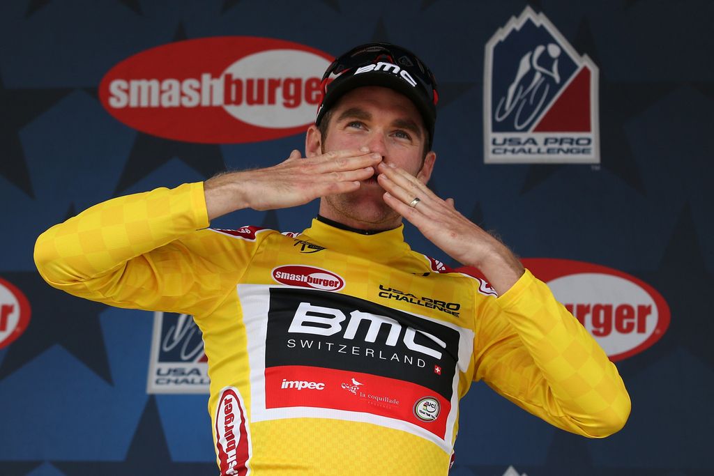 Brent Bookwalter (BMC) sending out kisses to the fans