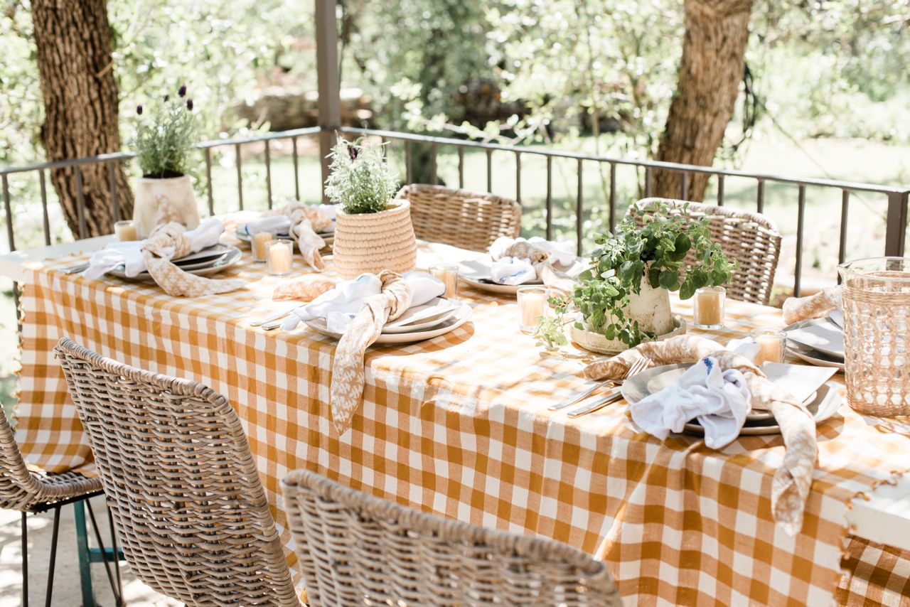 Orange checkered spring tablecloth