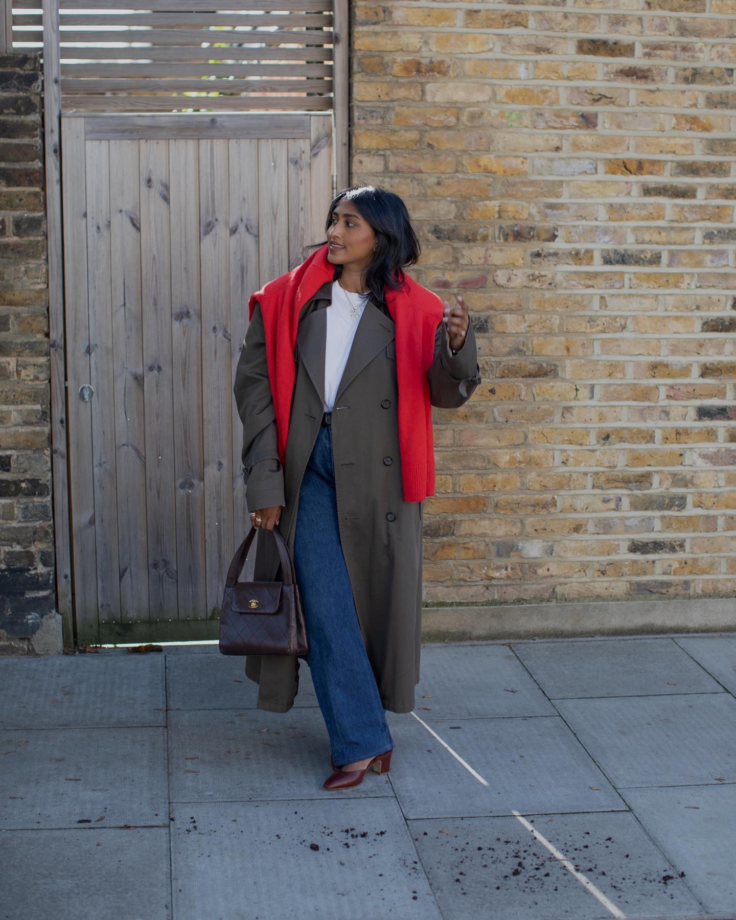 Chiara wearing trench coat