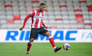 Lincoln City's Ethan Erhahon during the Sky Bet League One between Lincoln City and Port Vale at LNER Stadium on April 15, 2023 in Lincoln, United Kingdom