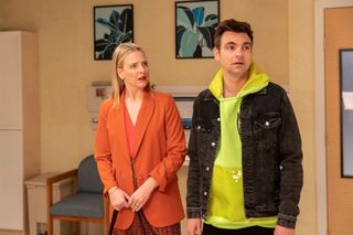 helene yorke and drew tarver as brooke and cary looking shocked in the other two