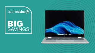 The HP OmniBook 5 Flip with a deals tag reading 'big savings'.