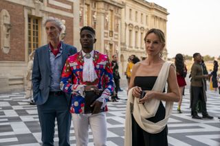 Emily in Paris. (L to R) Bruno Gouery as Luc, Samuel Arnold as Julien, Philippine Leroy-Beaulieu as Sylvie Grateau in episode 21