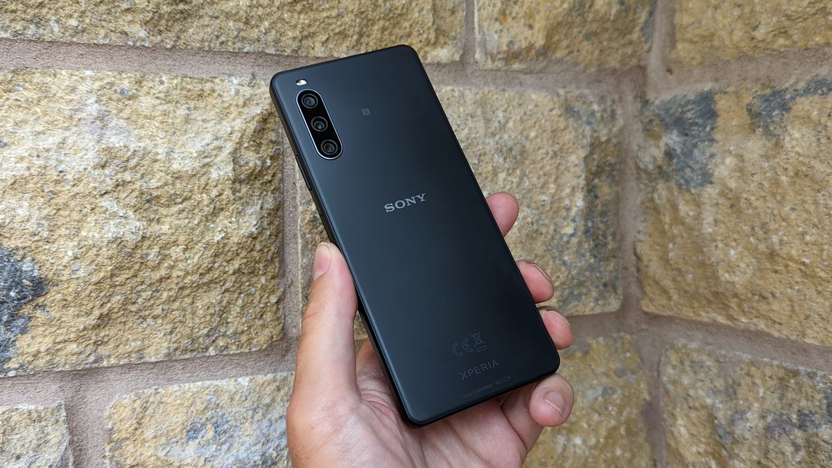 The Sony Xperia 10 IV (back), held in a hand