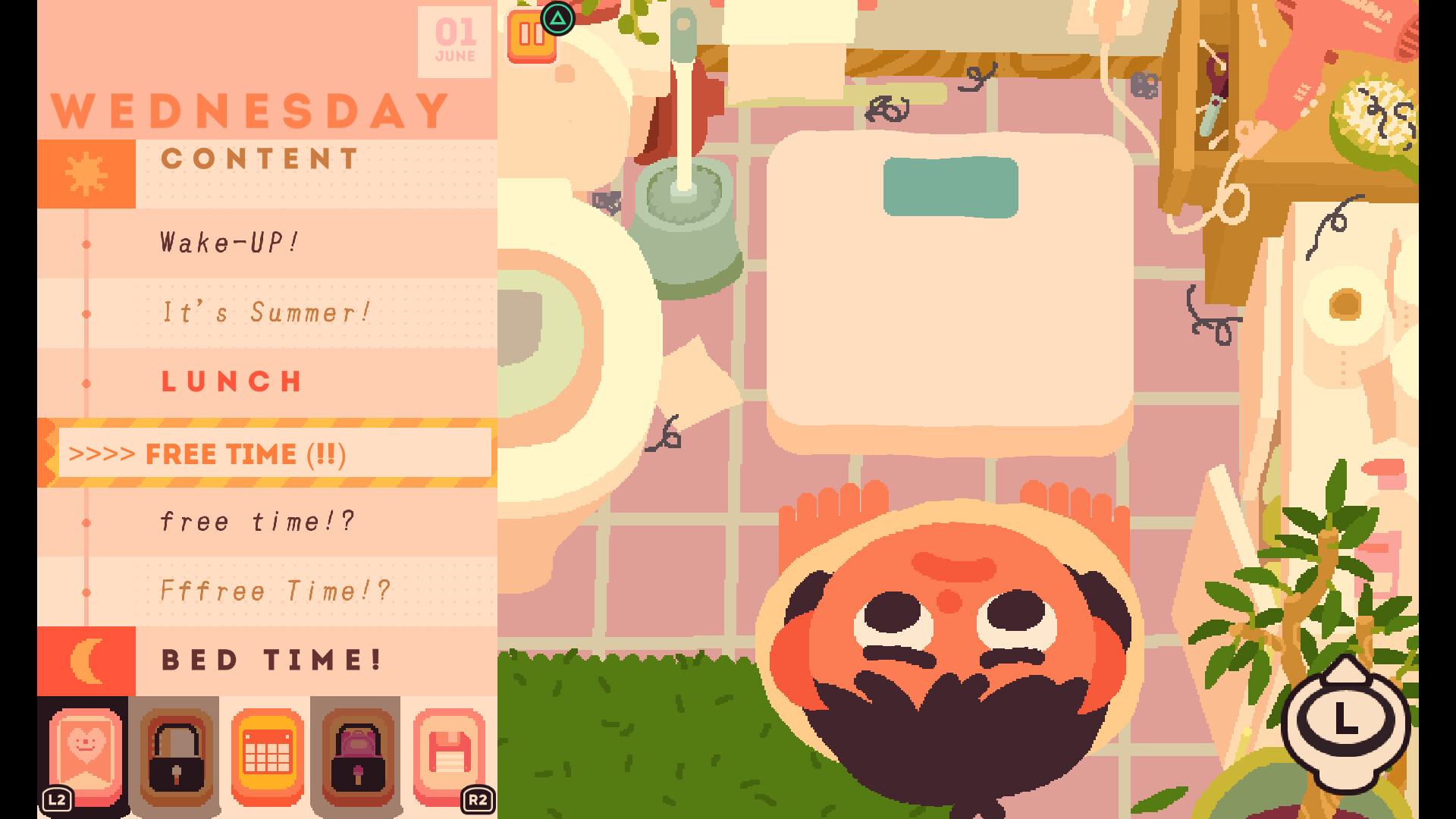 Consume Me; screens from a stylised cartoon video game