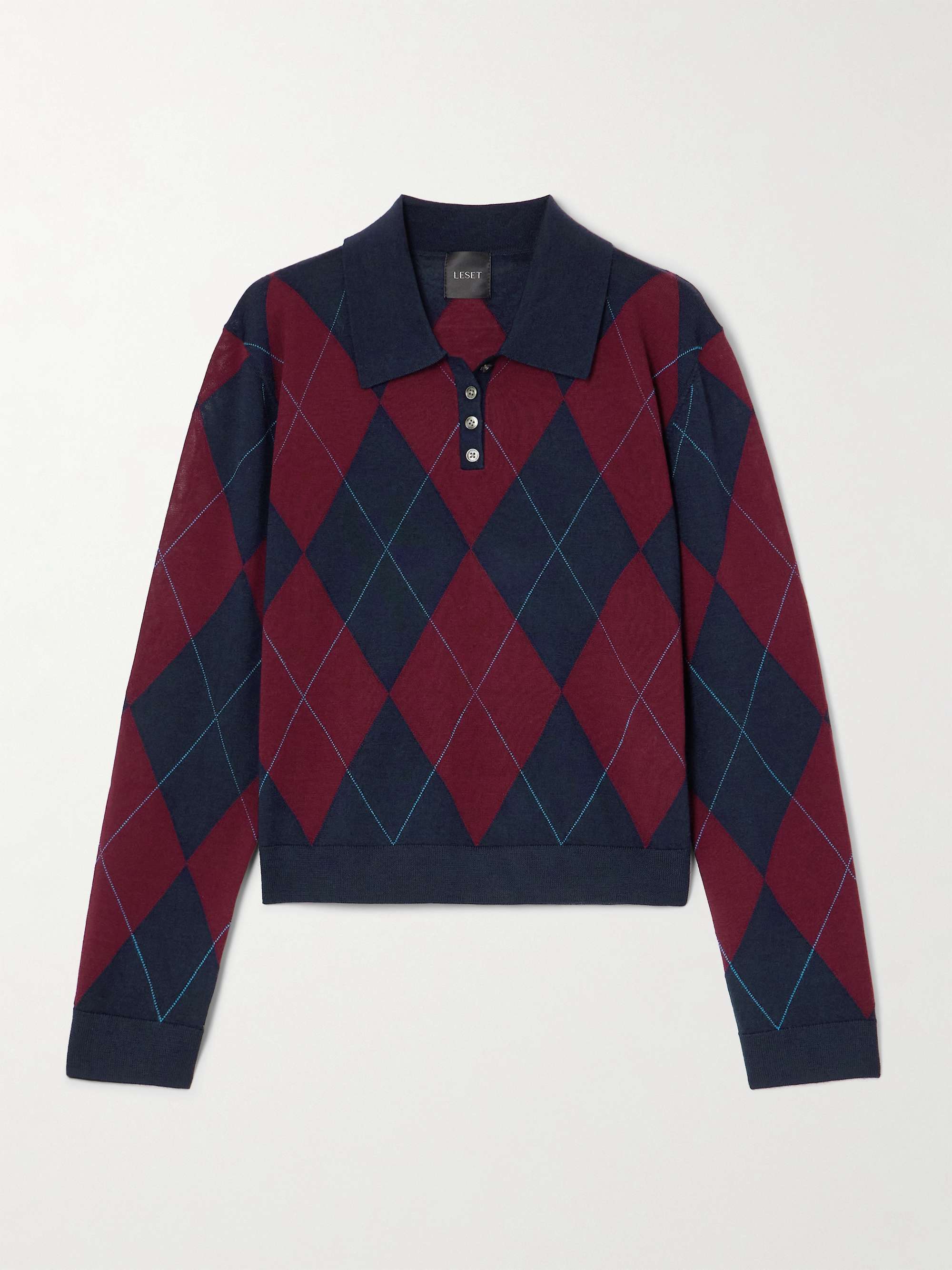 James Argyle Merino Wool Polo Sweater