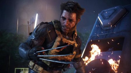 Marvel's Wolverine - Wolverine with claws out after destroying a sentry turret
