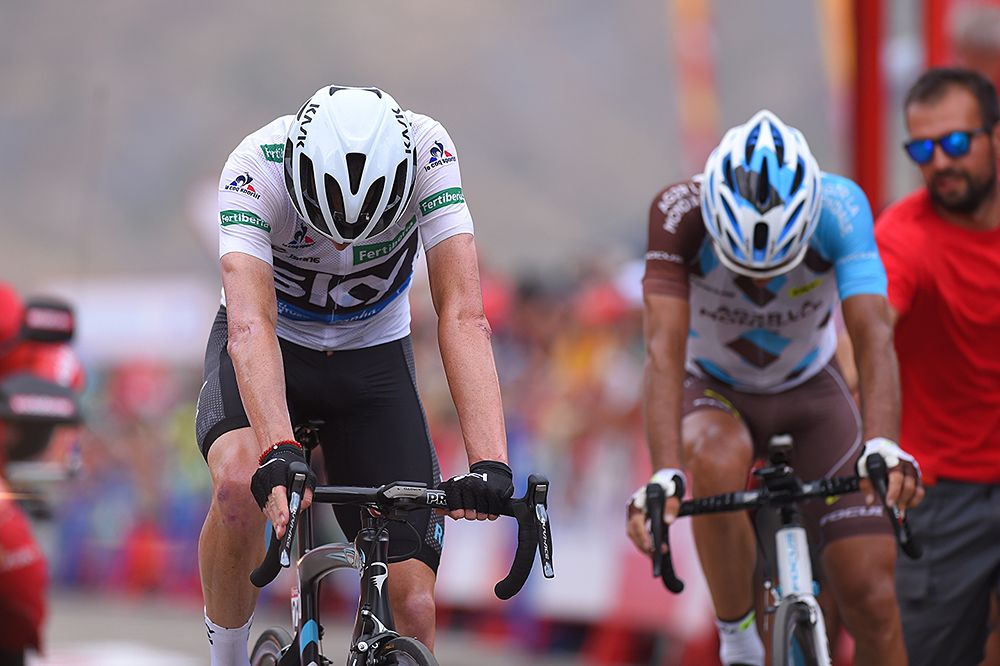Chris Froome (Team Sky) crosses the finish line after losing time to leader Quntana