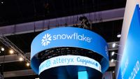 Snowflake logo pictured on their pavilion at the Mobile World Congress 2024 in Barcelona, Spain, on February 28, 2024