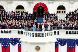 President Donald Trump waves on the West Front of the U.S. Capitol on January 20, 2017 in Washington, DC.