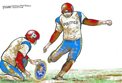 Political cartoon U.S. Nunes memo FBI Russia investigation football