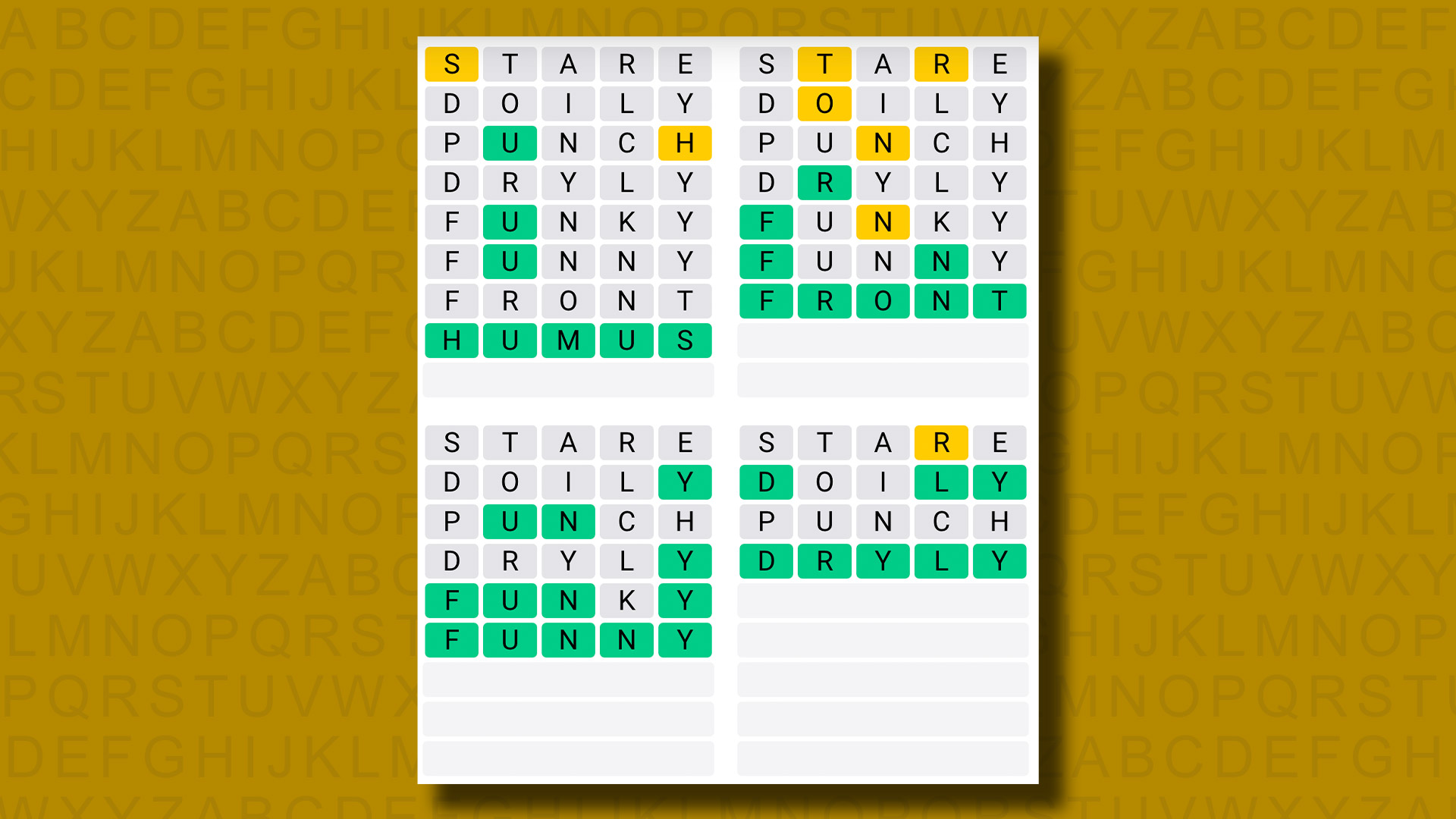 Quordle's answers for game 936 on yellow background