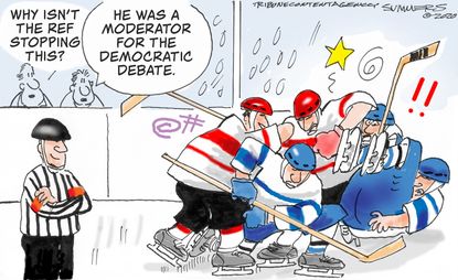 Political Cartoon U.S. U.S. Nevada debate moderator hockey referee