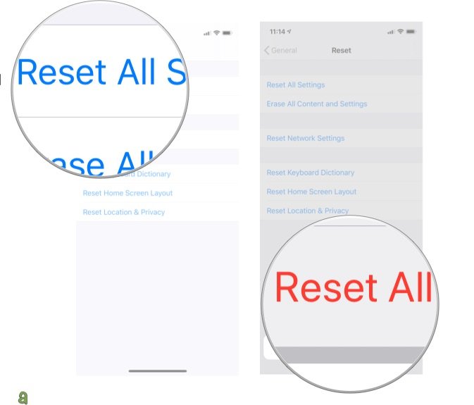 Tap Reset All Settings, then tap again to confirm