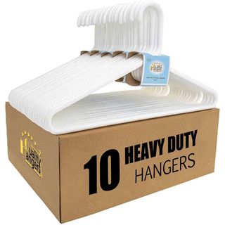 pack of 10 white plastic heavy duty hangers from Amazon