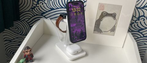 The Journey Rapid Trio 3-in-1 Wireless Charging Station on a bedside table
