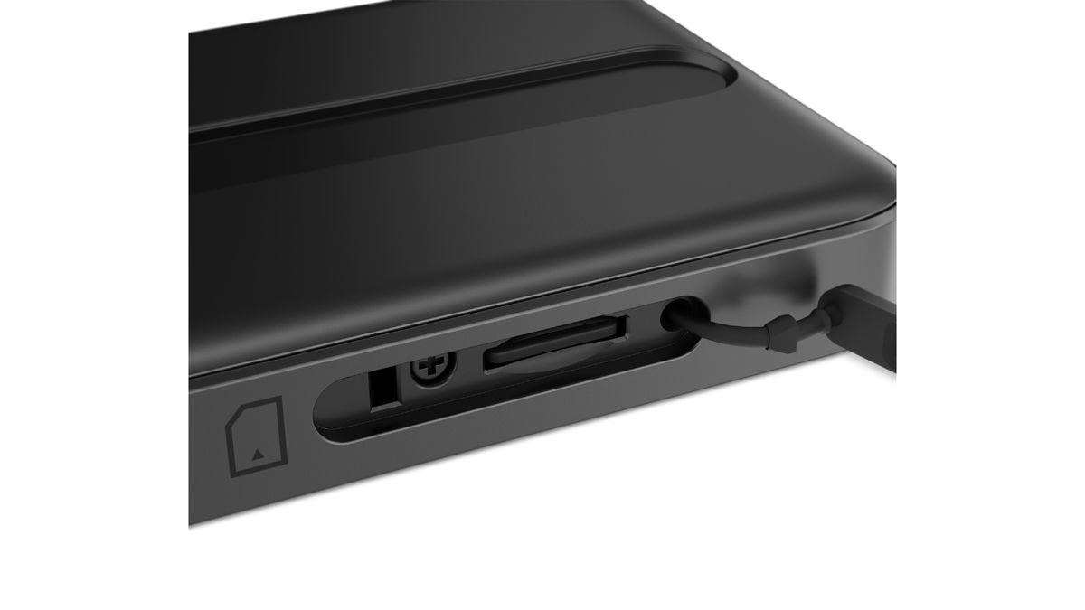 Lenovo Magic Bay LTE for ThinkBook 16p (Gen 4), seen from bottom with SIM port open.