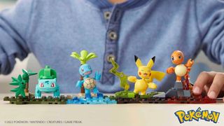 MEGA Pokemon set with Bulbasaur, Squirtle, Pikachu, and Charmander lined up