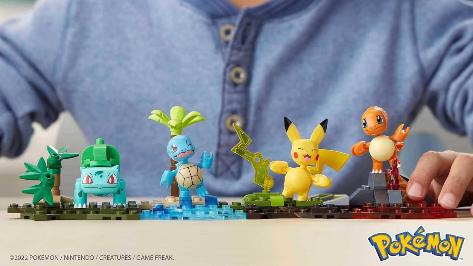 MEGA Pokémon set with Bulbasaur, Squirtle, Pikachu and Charmander in a row