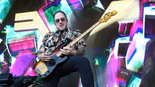 Scott Shriner during Weezer's performance for Boston Callign Music Festival on May 29, 2022 in Boston, Massachusetts. 