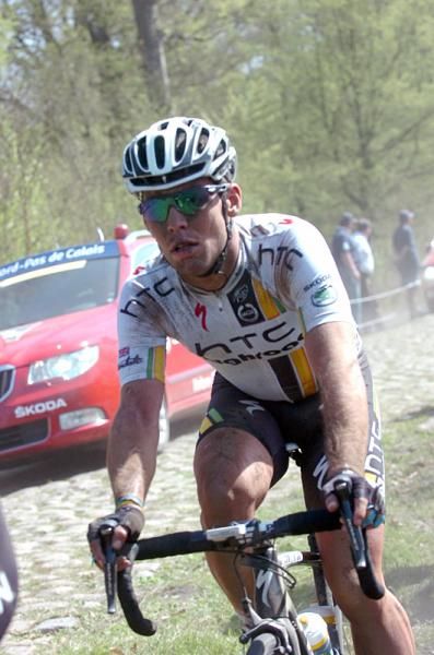 Mark Cavendish (HTC - Highroad) in the Arenberg Forest.