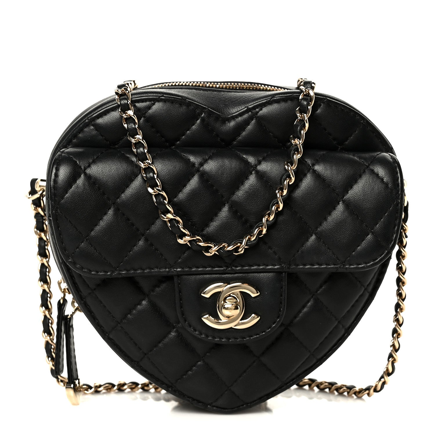 Chanel Lambskin Quilted Cc in Love Heart Bag Black