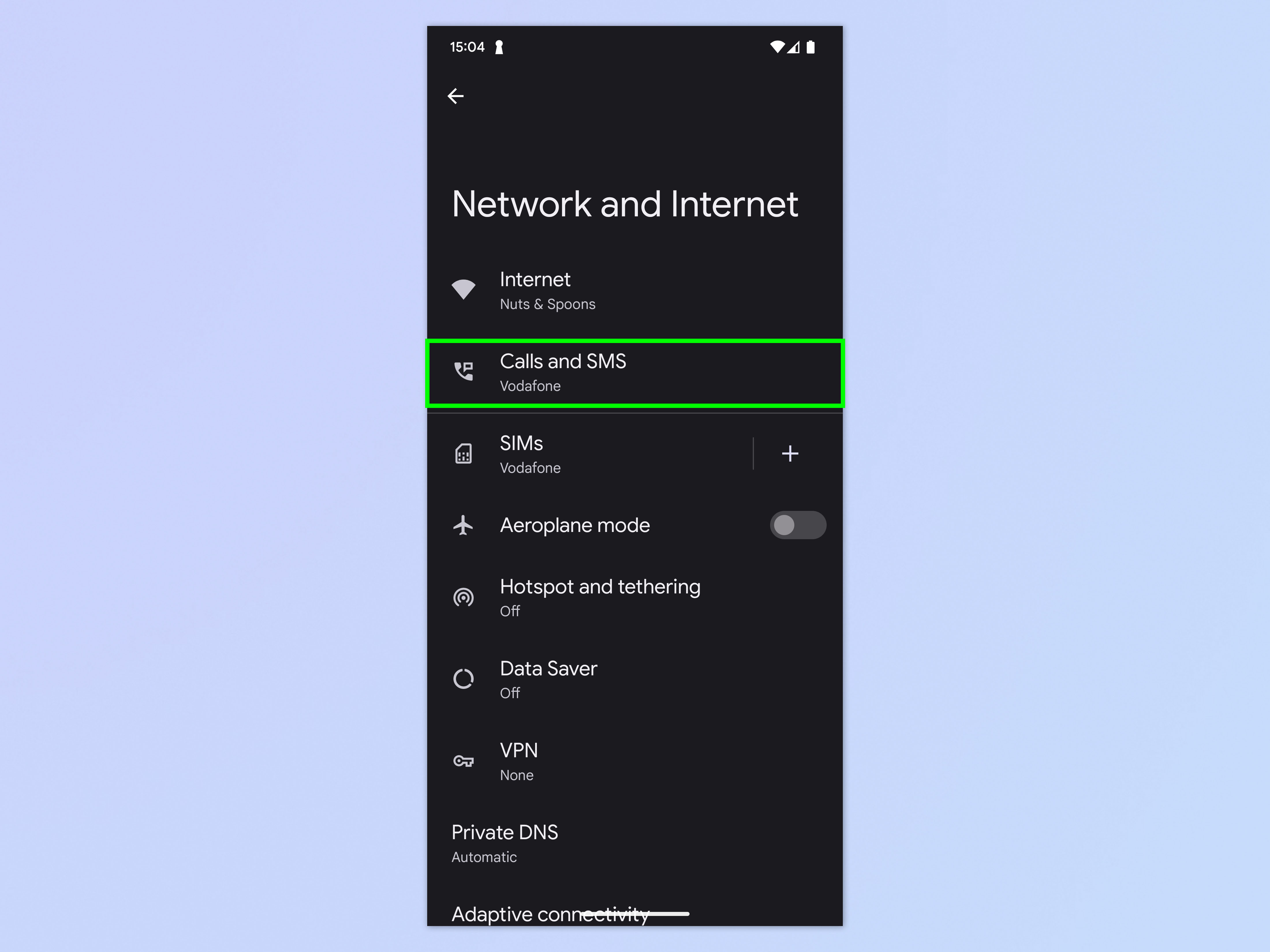 Скриншот, показывающий, как включить звонки по Wi-Fi на Android