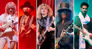 Guitar World's Guitarists of the Year 2024 [from Left]: Emily Roberts, Dave Navarro, Grace Bowers, Slash and Mdou Moctar.