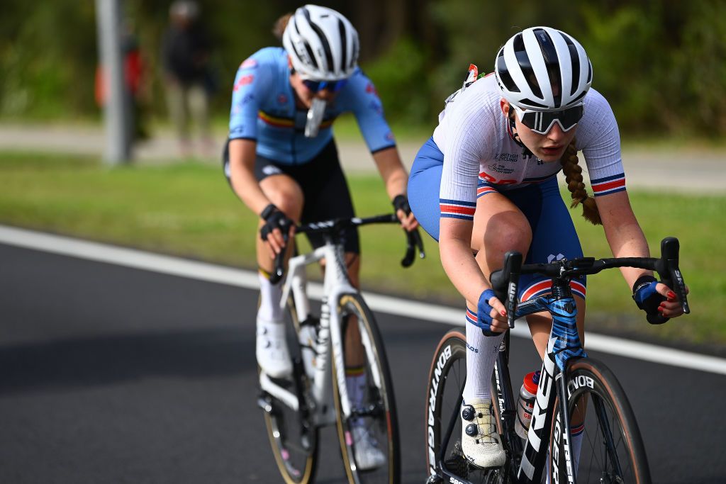 WOLLONGONG AUSTRALIA SEPTEMBER 24 Elynor Backstedt of United Kingdom competing in the breakaway during the 95th UCI Road World Championships 2022 Women Elite Road Race a 1643km one day race from Wollongong to Wollongong Wollongong2022 on September 24 2022 in Wollongong Australia Photo by Tim de WaeleGetty Images