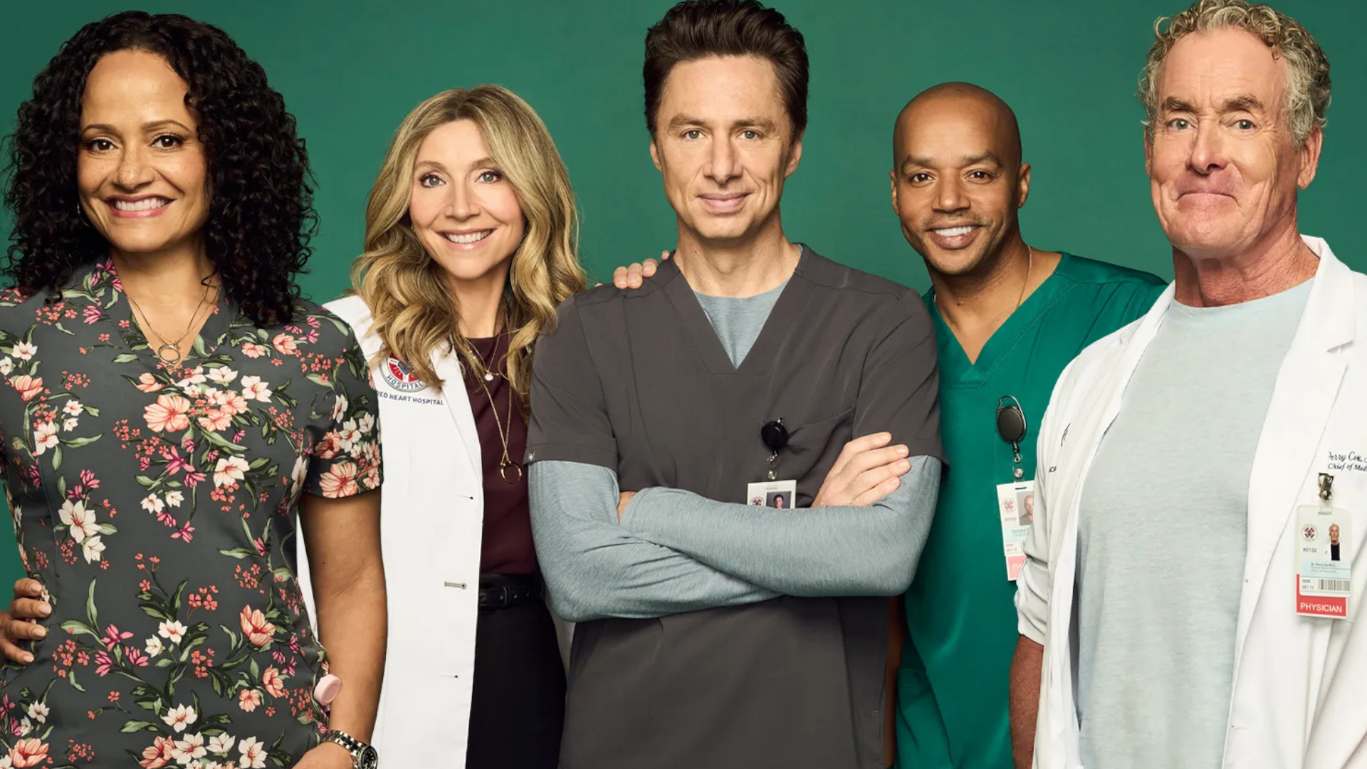 The cast of "Scrubs" pose for promotional photo for the revival series