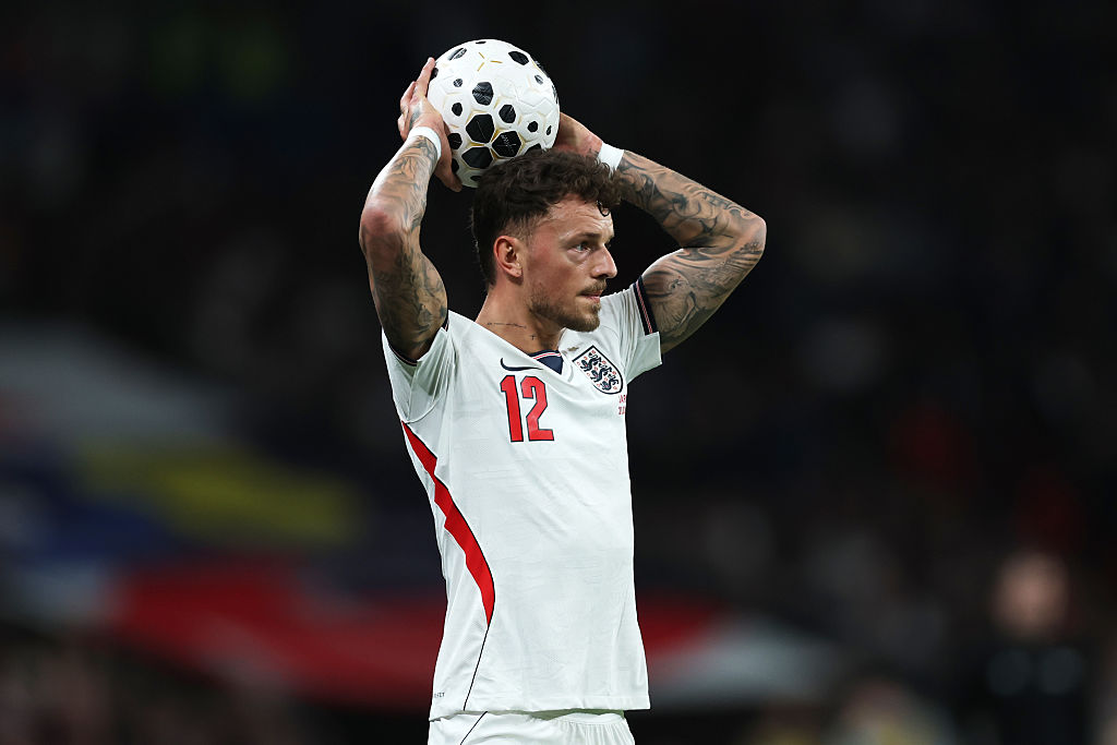 Ben White of England takes a throw-in during the international friendly match between England and Japan at Wembley Stadium on March 31, 2026 in London, England.