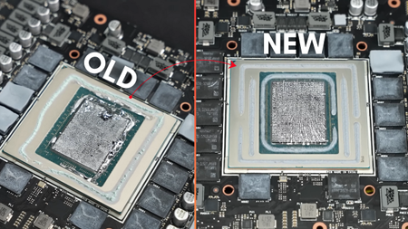Old vs. new TIM application on Asus ROG Matrix RTX 5090 