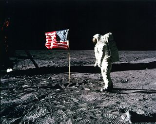 Apollo 11 astronaut Buzz Aldrin on the surface of the moon in July 1969.