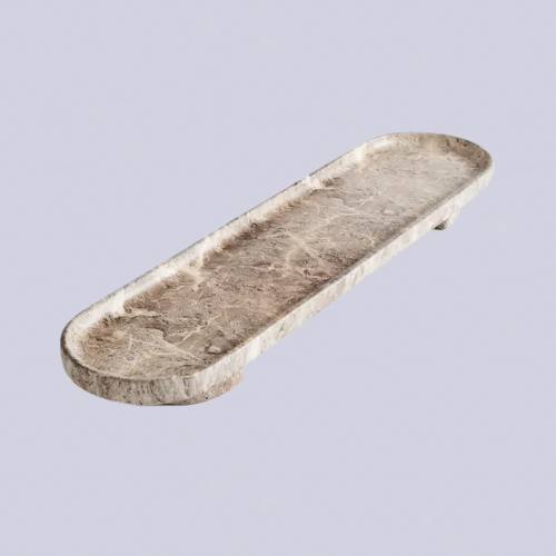 Honed marble effect oval shaped tray