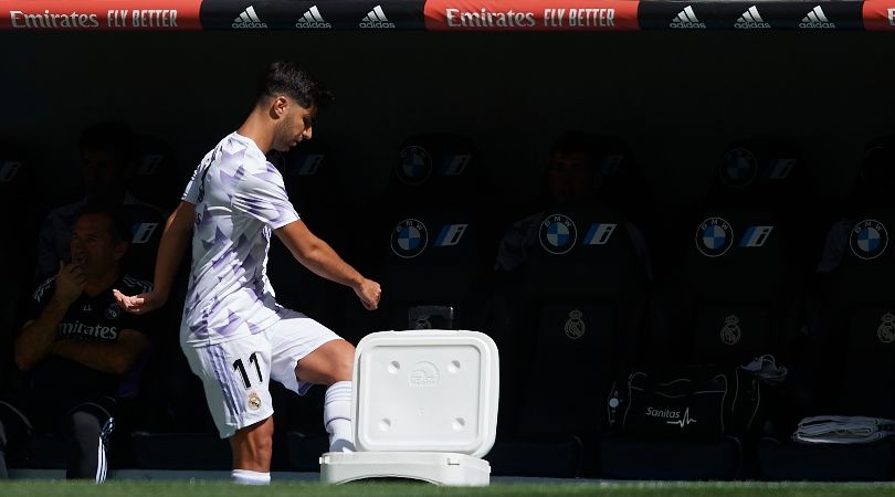 Marco Asensio reacts angrily to being an unused substitute in Real Madrid&#039;s 4-1 win over Mallorca.