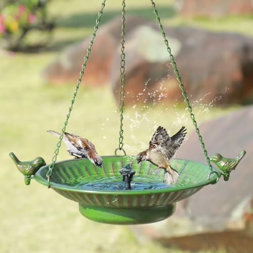 Solar Fountain Hanging Bird Bath,metal Bird Bath With Solar-Powered Fountain, Bird Bath Bubbler for Garden, Patio &amp;amp; Yard.