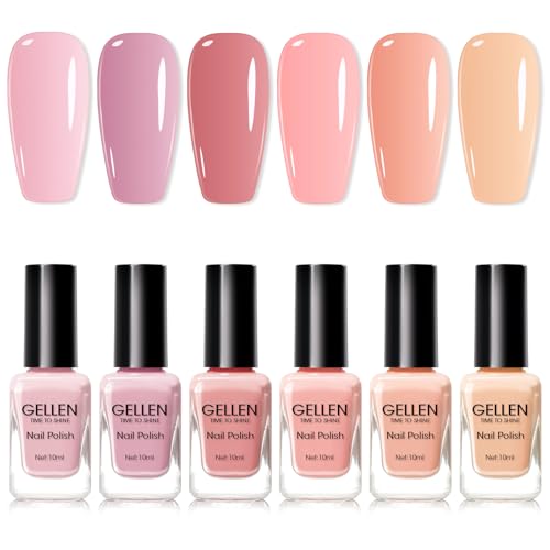 Gellen Nude Nail Polish, Quick Air Dry Natural Traditional Regular Nail Polish 6 Colors Set for Acrylic Natural Nails Home Salon All Season, Chip Resistant, Not Gel, No Uv, Hema Free, Non-Toxic